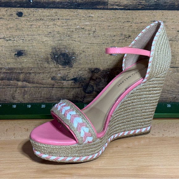 ANTONIO MELANI Pink and Tan white candy Wedge Sandals - Picture 1 of 12